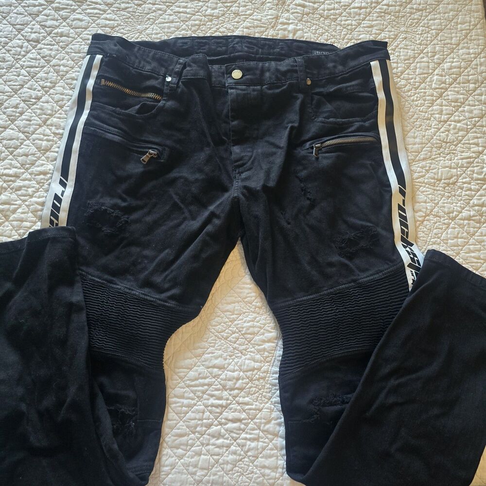 Rockstar Original Moto Biker Jeans Button Fly Distressed Slim Fit Sushi W40 L30